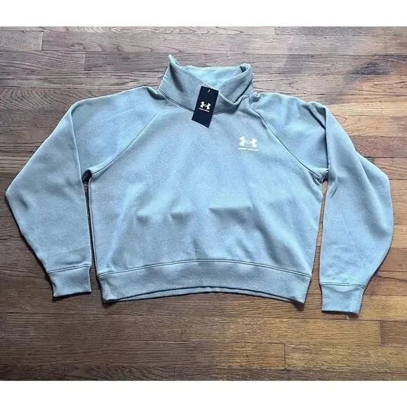 Under Armour Rival Fleece Wrap Neck Pullover Green Gray Speckled Womens Medium - Picture 2 of 15